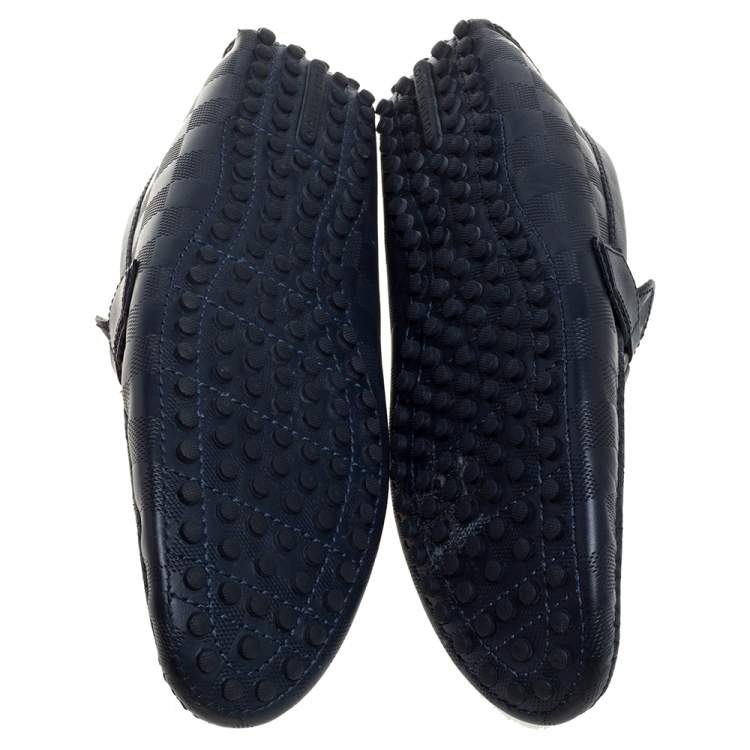 Pre Owned Louis Vuitton Blue Damier Infini Leather Major Logo Slip On Loafers Size 41.5