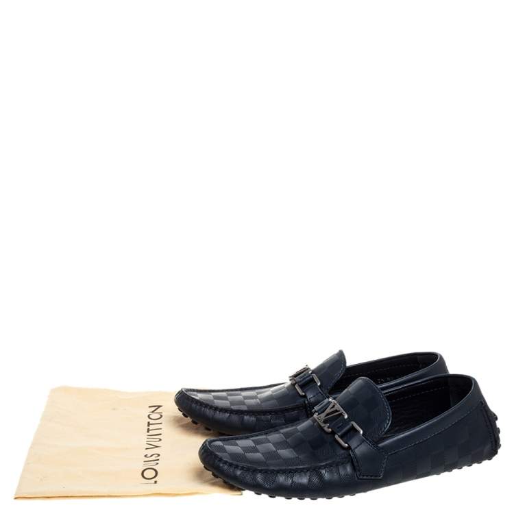 Pre Owned Louis Vuitton Blue Damier Infini Leather Major Logo Slip On Loafers Size 41.5