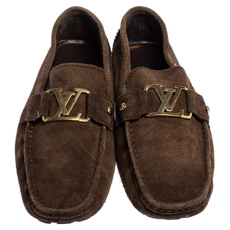 Pre Owned Louis Vuitton Brown Suede Monte Carlo Loafers Size 44