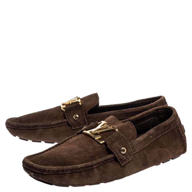 Pre Owned Louis Vuitton Brown Suede Monte Carlo Loafers Size 44