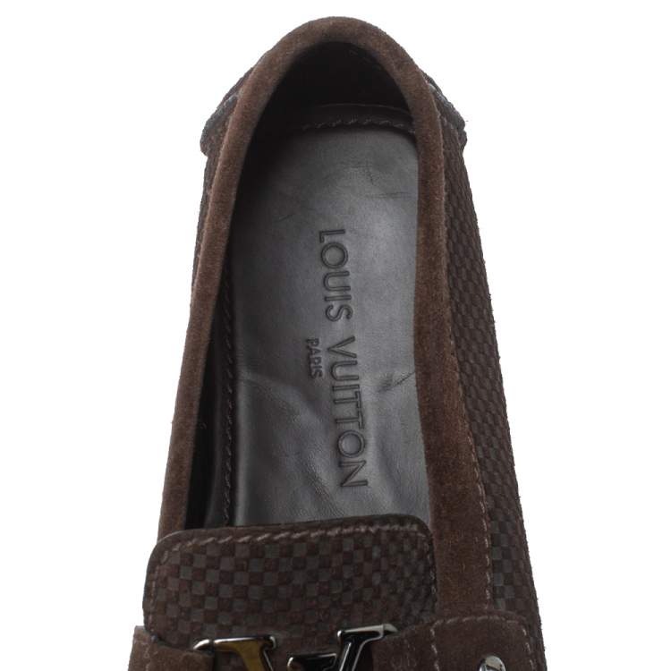 Pre Owned Louis Vuitton Brown Suede Damier Ebene Check Monte Carlo Loafers Size 42