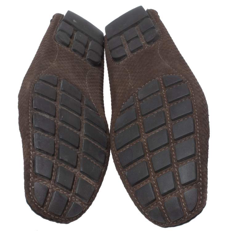 Pre Owned Louis Vuitton Brown Suede Damier Ebene Check Monte Carlo Loafers Size 42