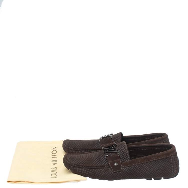 Pre Owned Louis Vuitton Brown Suede Damier Ebene Check Monte Carlo Loafers Size 42
