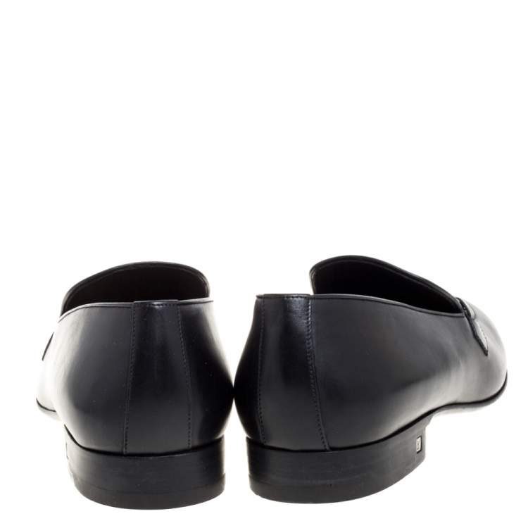 Pre Owned Louis Vuitton Black Leather Emblem Loafers Size 43
