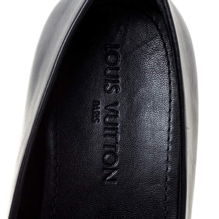 Pre Owned Louis Vuitton Black Leather Emblem Loafers Size 43