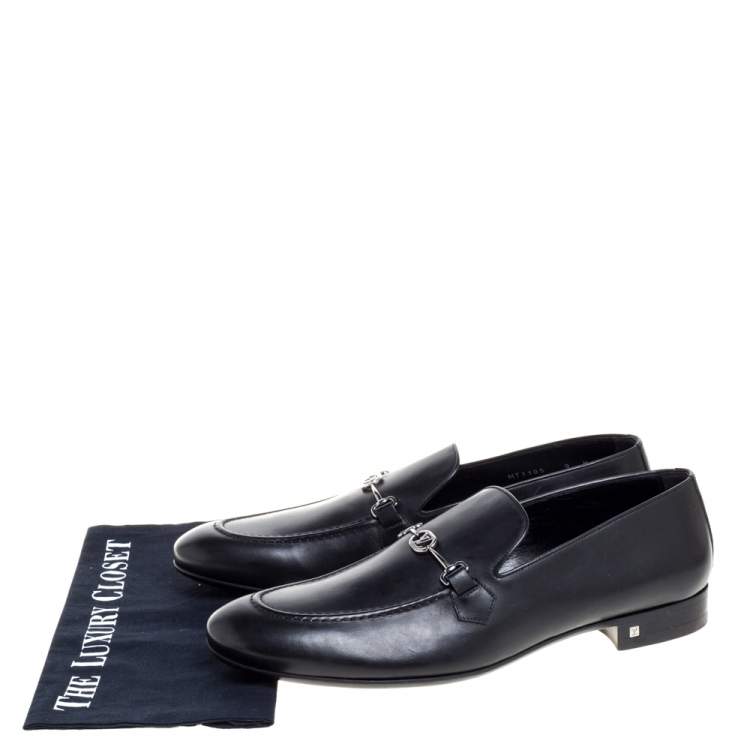 Pre Owned Louis Vuitton Black Leather Emblem Loafers Size 43