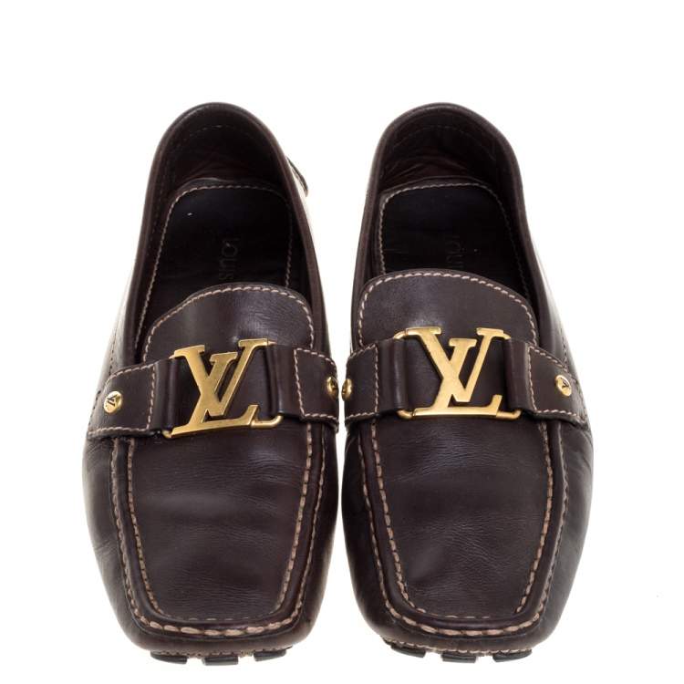 Pre Owned Louis Vuitton Brown Leather Monte Carlo Loafers Size 41.5