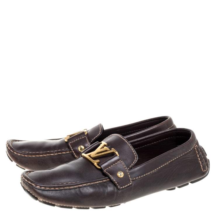 Pre Owned Louis Vuitton Brown Leather Monte Carlo Loafers Size 41.5