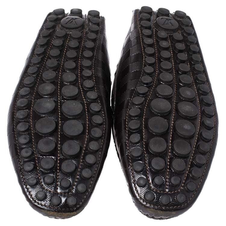 Pre Owned Louis Vuitton Brown Damier Embossed Leather Bow Tassel Loafer Size 44.5