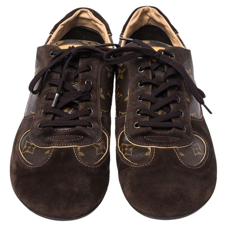 Pre Owned Louis Vuitton Brown Suede And Monogram Canvas Energie Sneakers Size 46