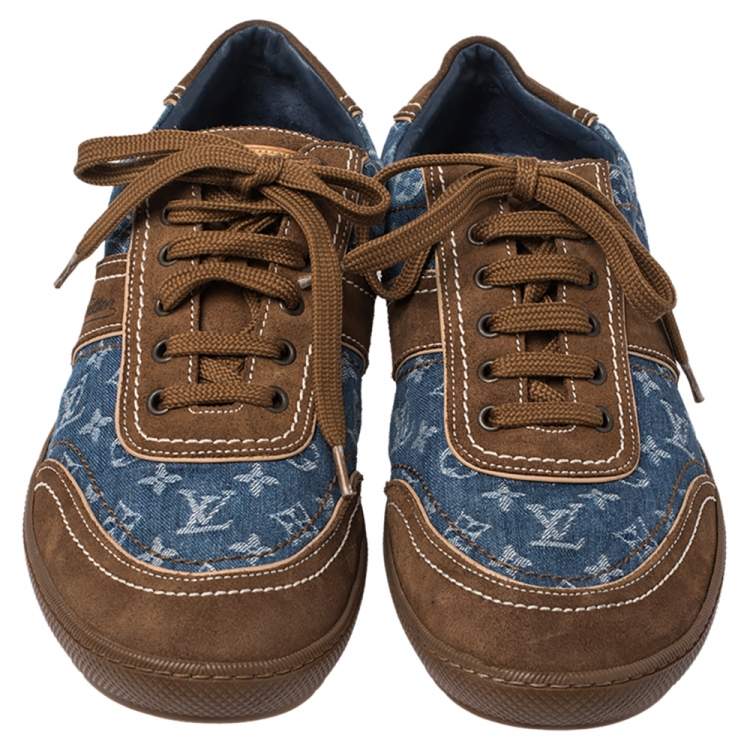 Pre Owned Louis Vuitton Monogram Denim And Suede Sneakers Size 41