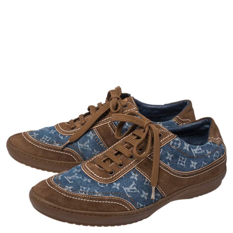 Pre Owned Louis Vuitton Monogram Denim And Suede Sneakers Size 41