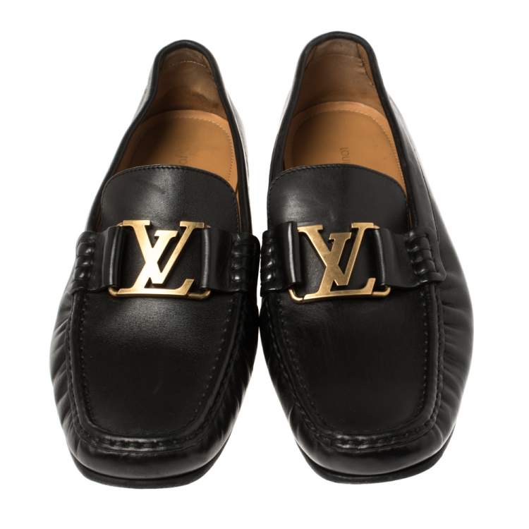Pre Owned Louis Vuitton Black Leather Montaigne Loafers Size 40