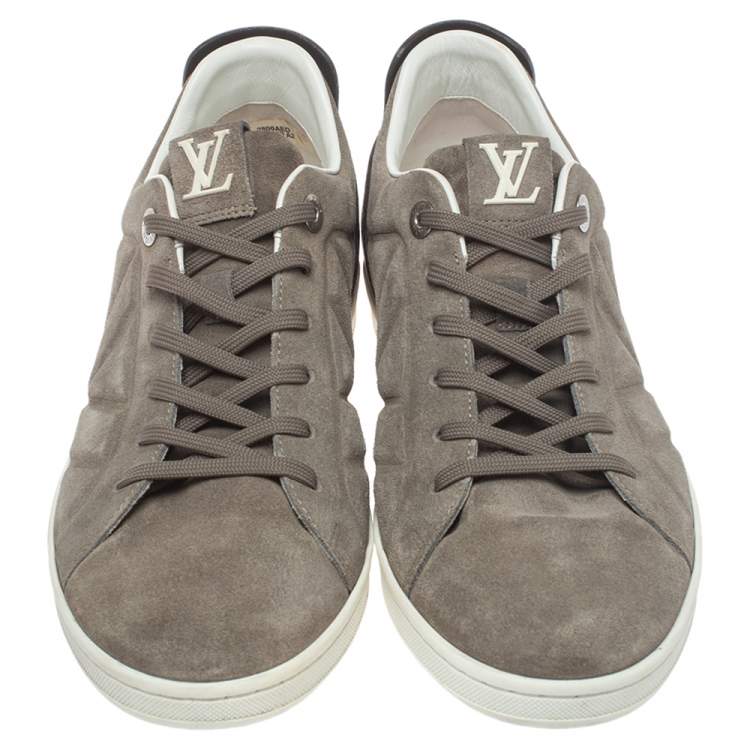 Pre Owned Louis Vuitton Grey/Brown Suede And Leather Low Top Sneakers Size 41.5