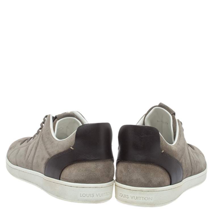 Pre Owned Louis Vuitton Grey/Brown Suede And Leather Low Top Sneakers Size 41.5