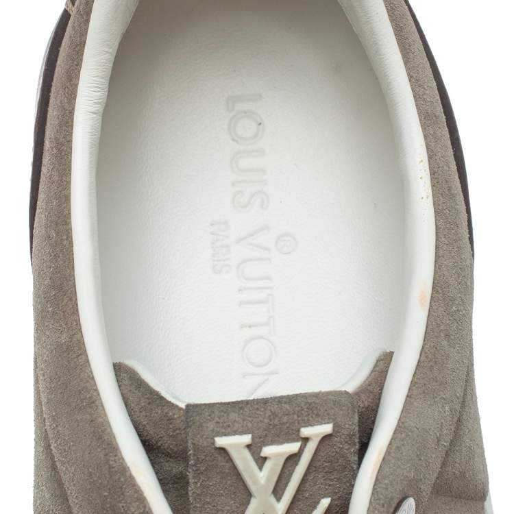 Pre Owned Louis Vuitton Grey/Brown Suede And Leather Low Top Sneakers Size 41.5