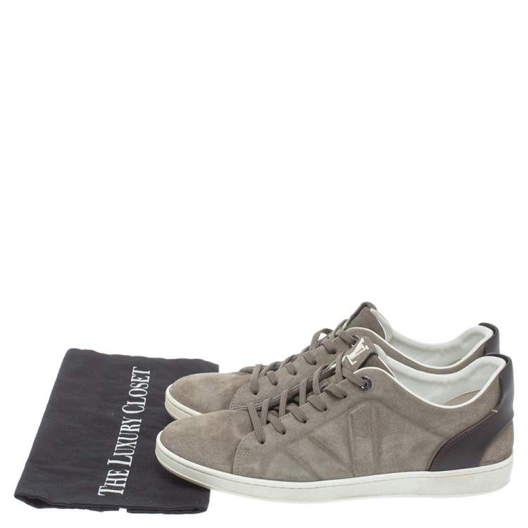Pre Owned Louis Vuitton Grey/Brown Suede And Leather Low Top Sneakers Size 41.5