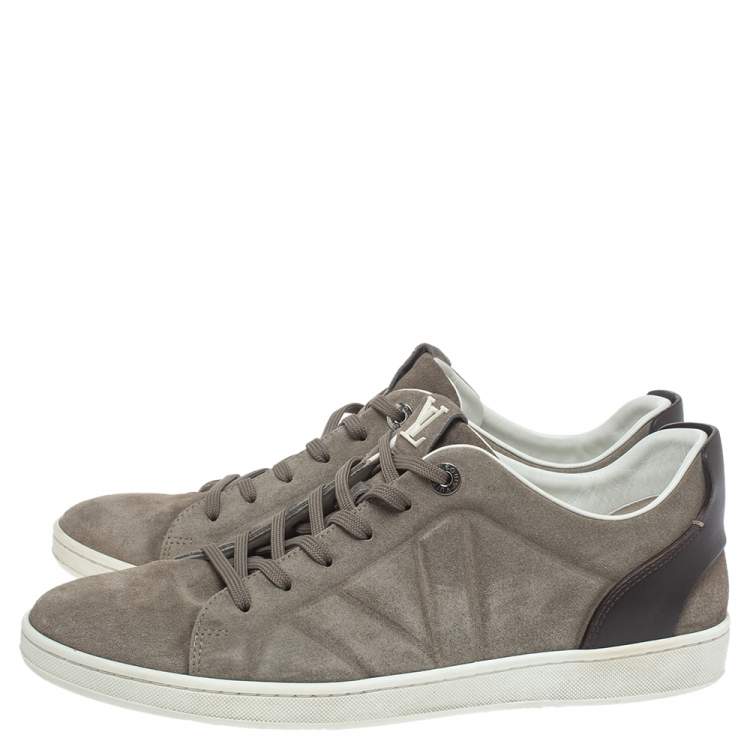 Pre Owned Louis Vuitton Grey/Brown Suede And Leather Low Top Sneakers Size 41.5