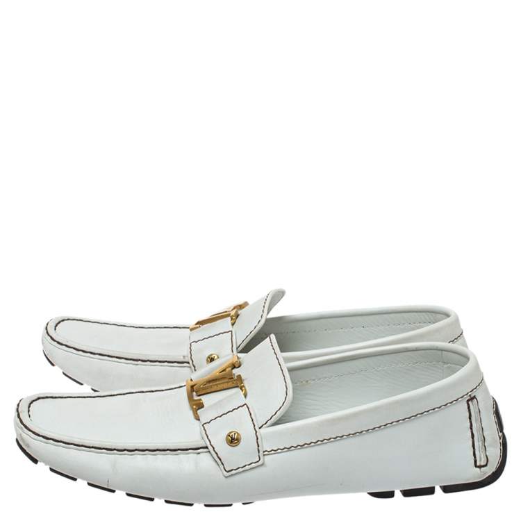 Pre Owned Louis Vuitton White Leather Monte Carlo Loafers Size 44