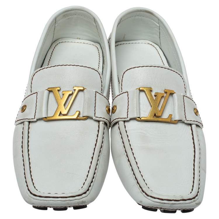 Pre Owned Louis Vuitton White Leather Monte Carlo Loafers Size 44