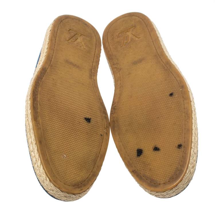 Pre Owned Louis Vuitton Blue Perforated Suede Espadrille Flats Size 43.5