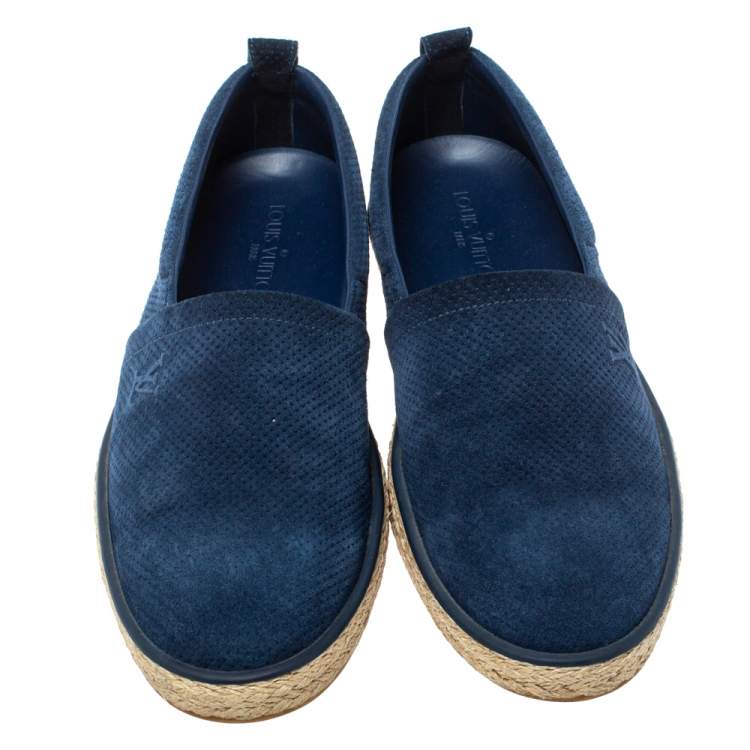 Pre Owned Louis Vuitton Blue Perforated Suede Espadrille Flats Size 43.5