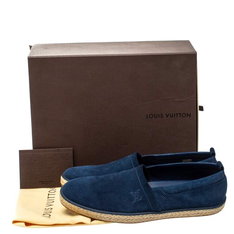 Pre Owned Louis Vuitton Blue Perforated Suede Espadrille Flats Size 43.5