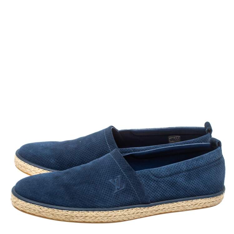 Pre Owned Louis Vuitton Blue Perforated Suede Espadrille Flats Size 43.5
