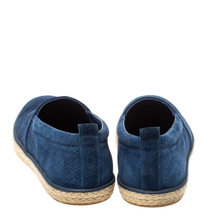 Pre Owned Louis Vuitton Blue Perforated Suede Espadrille Flats Size 43.5