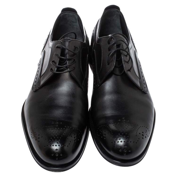 Pre Owned Louis Vuitton Black Brogue Leather Trading Lace Up Derby Size 42.5