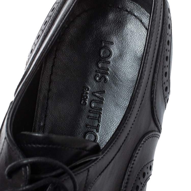 Pre Owned Louis Vuitton Black Brogue Leather Trading Lace Up Derby Size 42.5