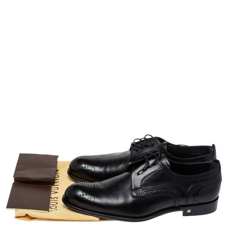 Pre Owned Louis Vuitton Black Brogue Leather Trading Lace Up Derby Size 42.5