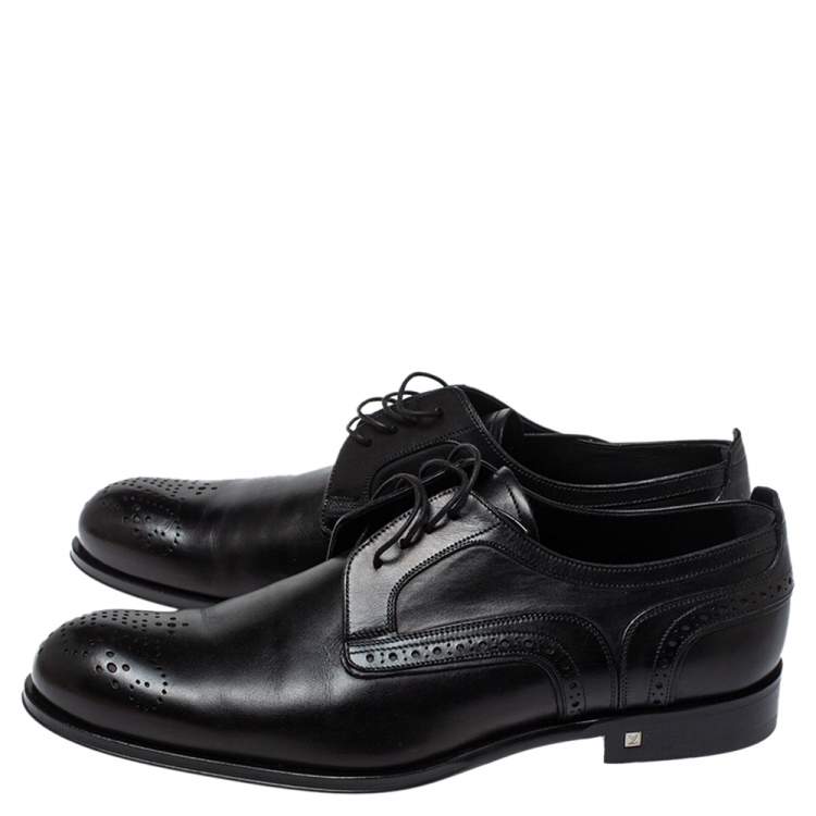 Pre Owned Louis Vuitton Black Brogue Leather Trading Lace Up Derby Size 42.5