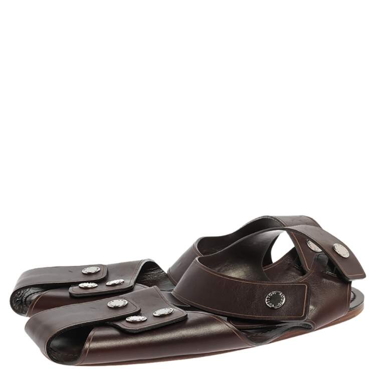 Pre Owned Louis Vuitton Brown Leather Serengeti Flat Sandals Size 42