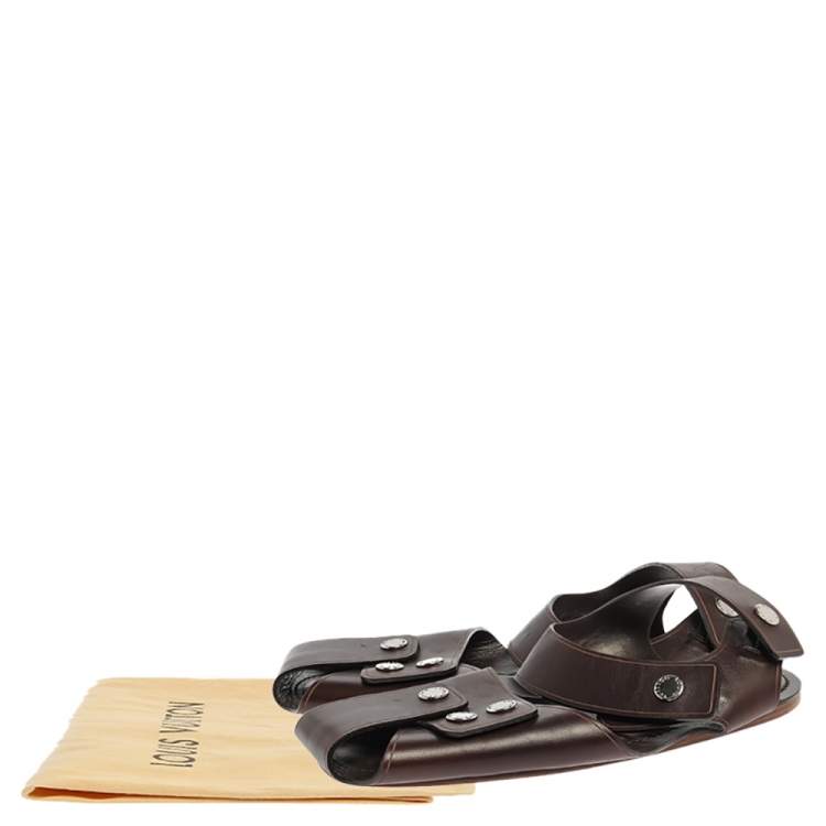 Pre Owned Louis Vuitton Brown Leather Serengeti Flat Sandals Size 42