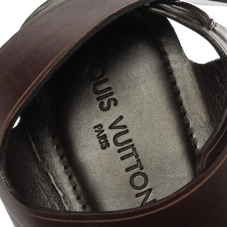 Pre Owned Louis Vuitton Brown Leather Serengeti Flat Sandals Size 42