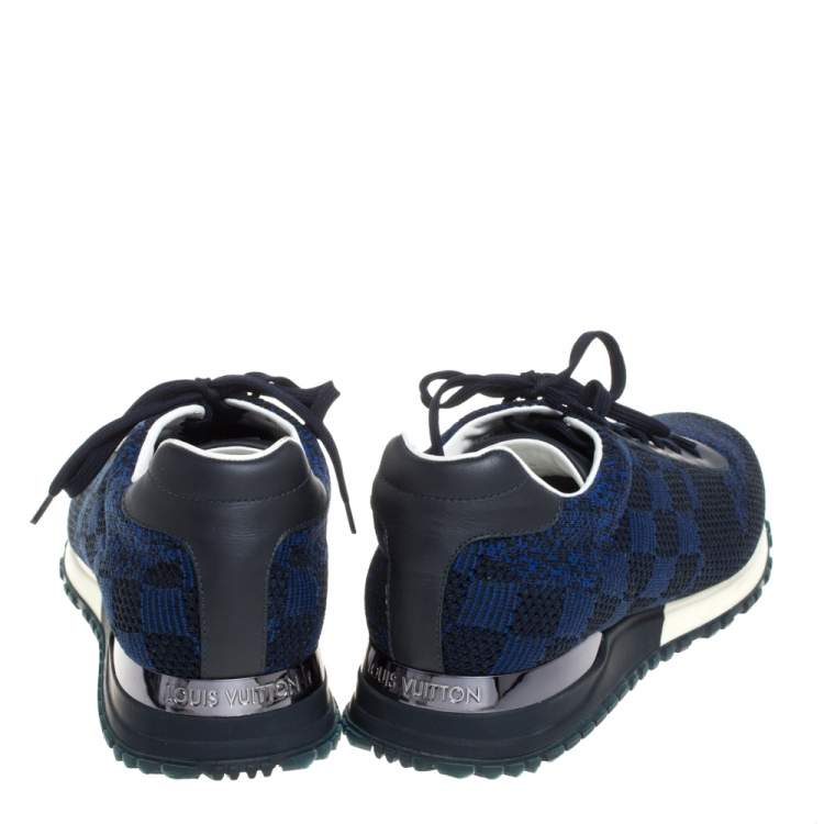 Pre Owned Louis Vuitton Blue/Black Damier Mesh and Leather Run Away Lace Sneakers Size 40.5