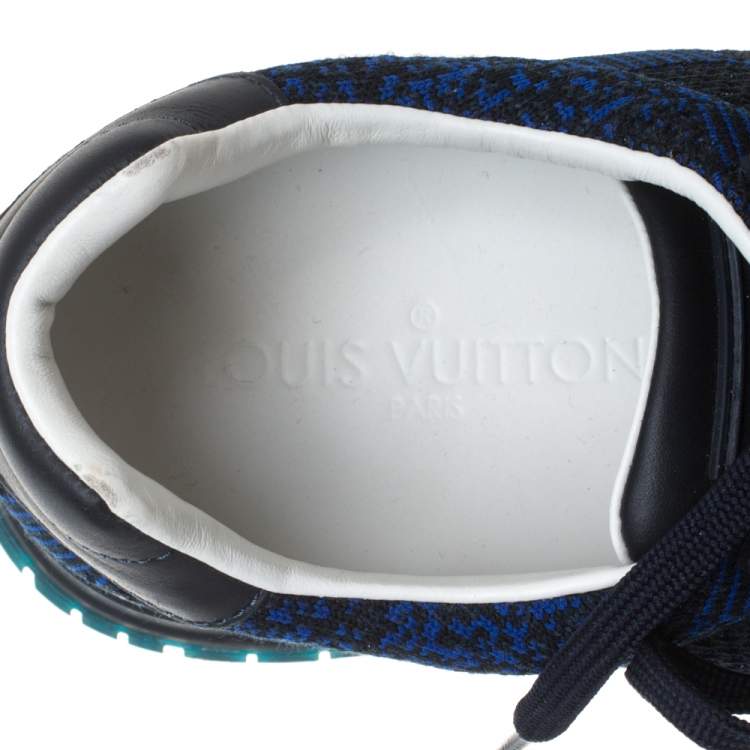 Pre Owned Louis Vuitton Blue/Black Damier Mesh and Leather Run Away Lace Sneakers Size 40.5