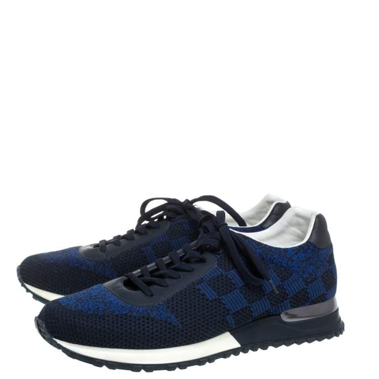 Pre Owned Louis Vuitton Blue/Black Damier Mesh and Leather Run Away Lace Sneakers Size 40.5