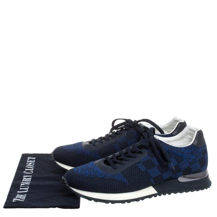 Pre Owned Louis Vuitton Blue/Black Damier Mesh and Leather Run Away Lace Sneakers Size 40.5
