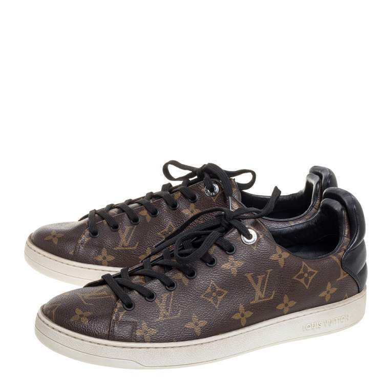 Pre Owned Louis Vuitton Brown Monogram Canvas and Black Leather Frontrow Low Top Sneakers Size 41