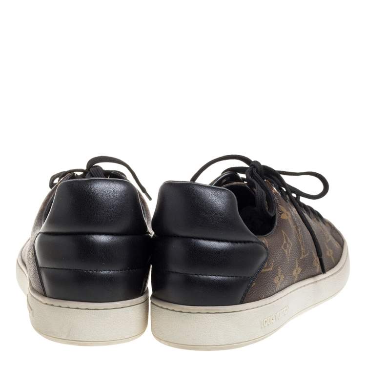 Pre Owned Louis Vuitton Brown Monogram Canvas and Black Leather Frontrow Low Top Sneakers Size 41