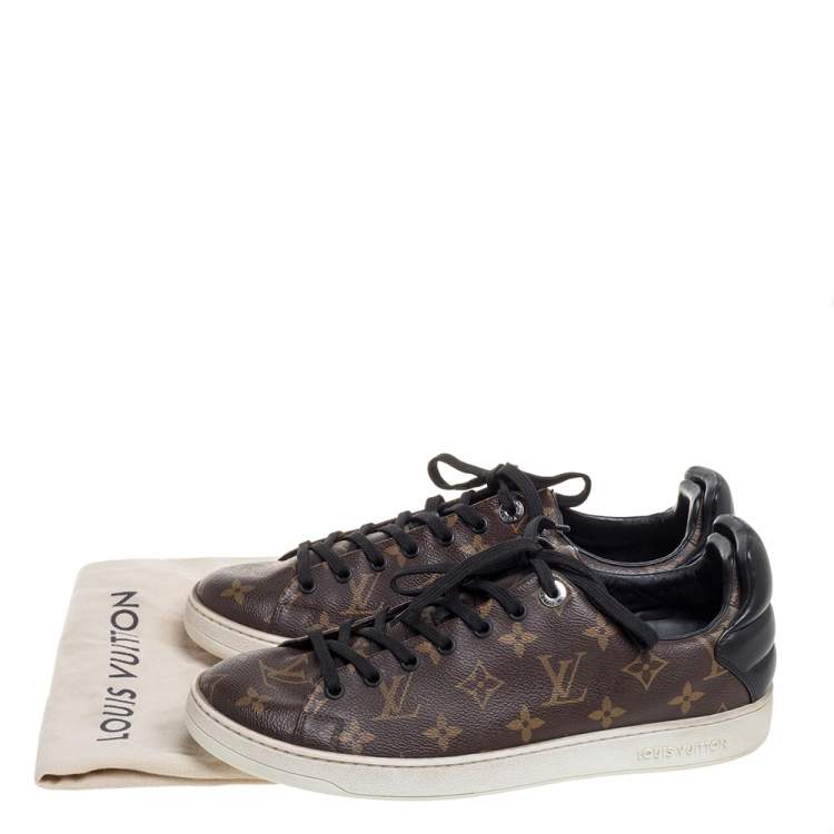 Pre Owned Louis Vuitton Brown Monogram Canvas and Black Leather Frontrow Low Top Sneakers Size 41