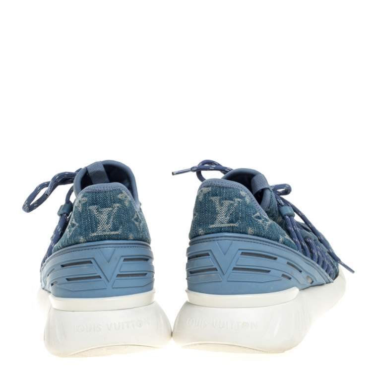 Pre Owned Louis Vuitton Blue Denim Monogram Fastlane Sneakers Size 40.5
