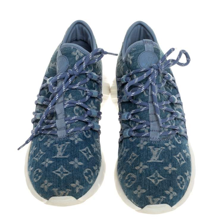 Pre Owned Louis Vuitton Blue Denim Monogram Fastlane Sneakers Size 40.5