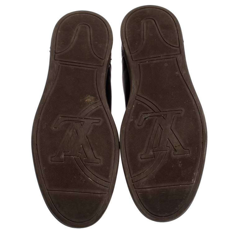 Louis Vuitton Black/Brown Leather and Monogram Canvas Line Up High Top Sneakers Size 41.5