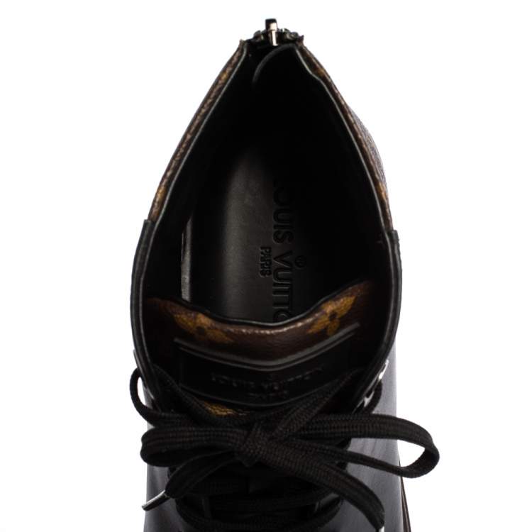 Louis Vuitton Black/Brown Leather and Monogram Canvas Line Up High Top Sneakers Size 41.5