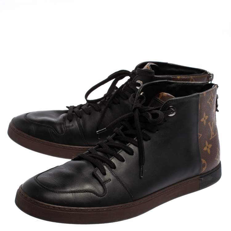 Louis Vuitton Black/Brown Leather and Monogram Canvas Line Up High Top Sneakers Size 41.5