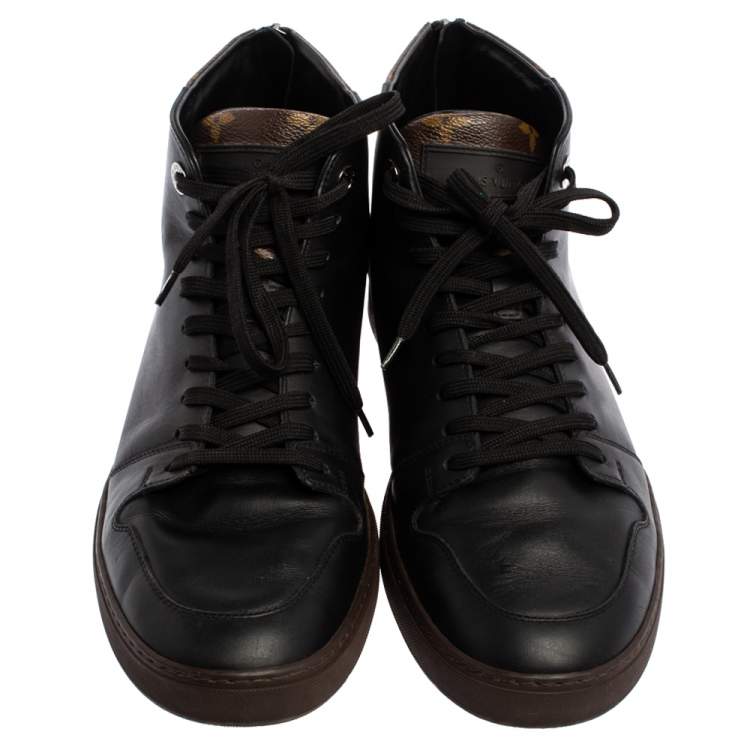 Louis Vuitton Black/Brown Leather and Monogram Canvas Line Up High Top Sneakers Size 41.5