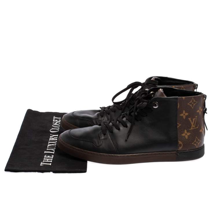 Louis Vuitton Black/Brown Leather and Monogram Canvas Line Up High Top Sneakers Size 41.5